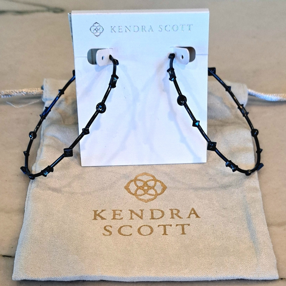 NWOT Kendra Scott Zella Gunmetal Navy Blue Large Hoop Earrings